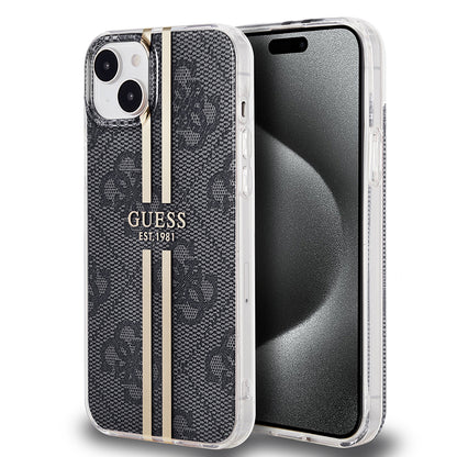 Θήκη για Apple iPhone 15 Plus, Guess, IML 4G Gold Stripe, Μαύρη