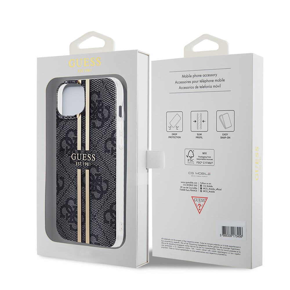 Θήκη για Apple iPhone 15 Plus, Guess, IML 4G Gold Stripe, Μαύρη