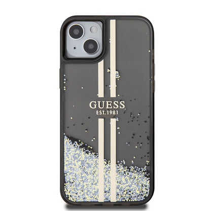 Θήκη για Apple iPhone 15 Plus, Guess, Liquid Glitter Gold Stripes, Μαύρη