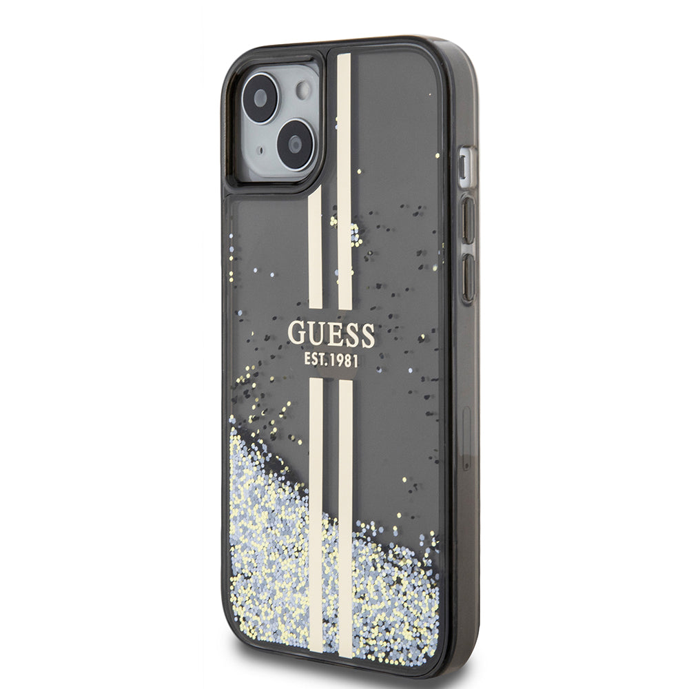 Θήκη για Apple iPhone 15 Plus, Guess, Liquid Glitter Gold Stripes, Μαύρη