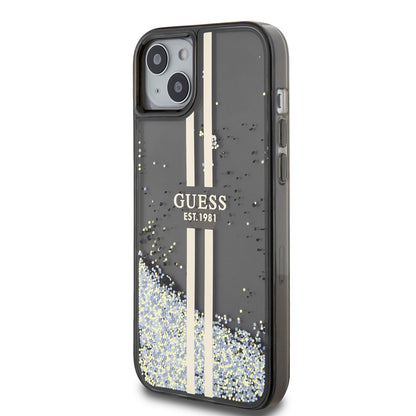 Θήκη για Apple iPhone 15 Plus, Guess, Liquid Glitter Gold Stripes, Μαύρη