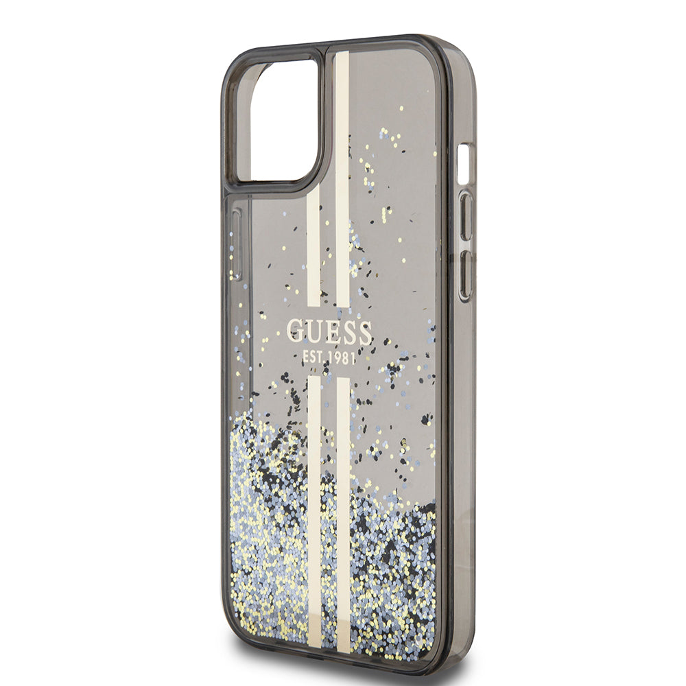 Θήκη για Apple iPhone 15 Plus, Guess, Liquid Glitter Gold Stripes, Μαύρη