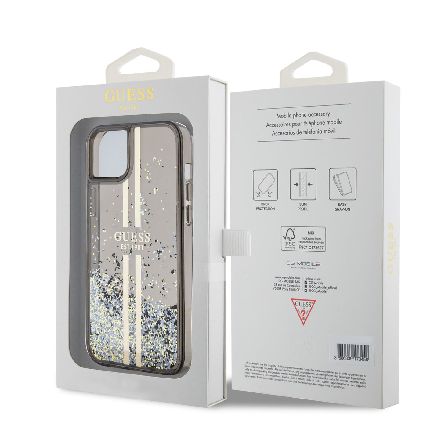 Θήκη για Apple iPhone 15 Plus, Guess, Liquid Glitter Gold Stripes, Μαύρη