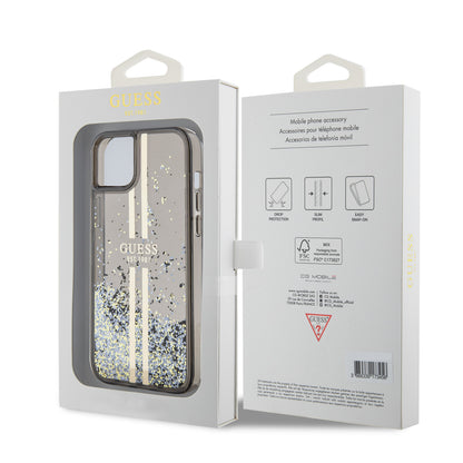 Θήκη για Apple iPhone 15 Plus, Guess, Liquid Glitter Gold Stripes, Μαύρη