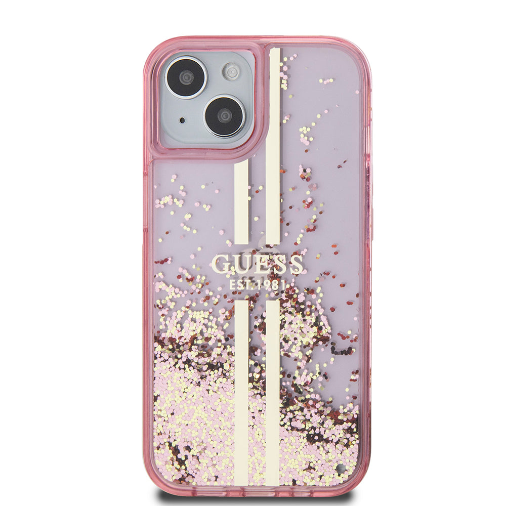 Θήκη για Apple iPhone 15 Plus, Guess, Liquid Glitter Gold Stripes, Ροζ