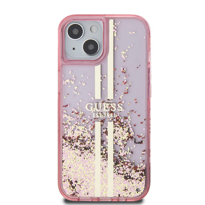 Θήκη για Apple iPhone 15 Plus, Guess, Liquid Glitter Gold Stripes, Ροζ