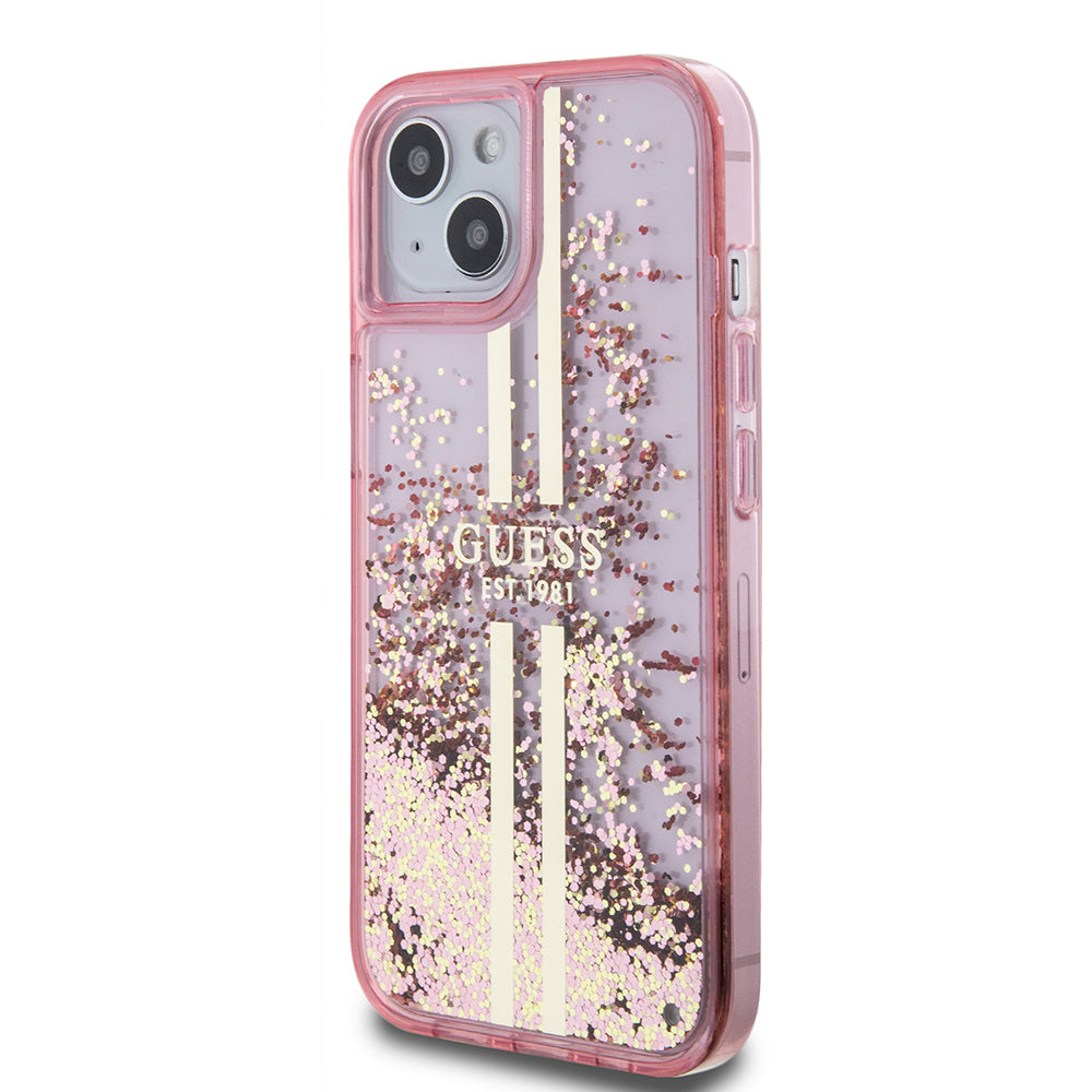 Θήκη για Apple iPhone 15 Plus, Guess, Liquid Glitter Gold Stripes, Ροζ