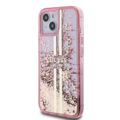 Θήκη για Apple iPhone 15 Plus, Guess, Liquid Glitter Gold Stripes, Ροζ
