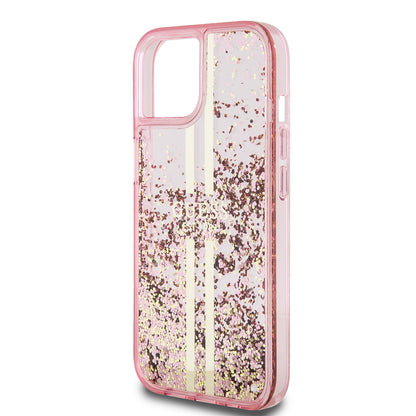 Θήκη για Apple iPhone 15 Plus, Guess, Liquid Glitter Gold Stripes, Ροζ