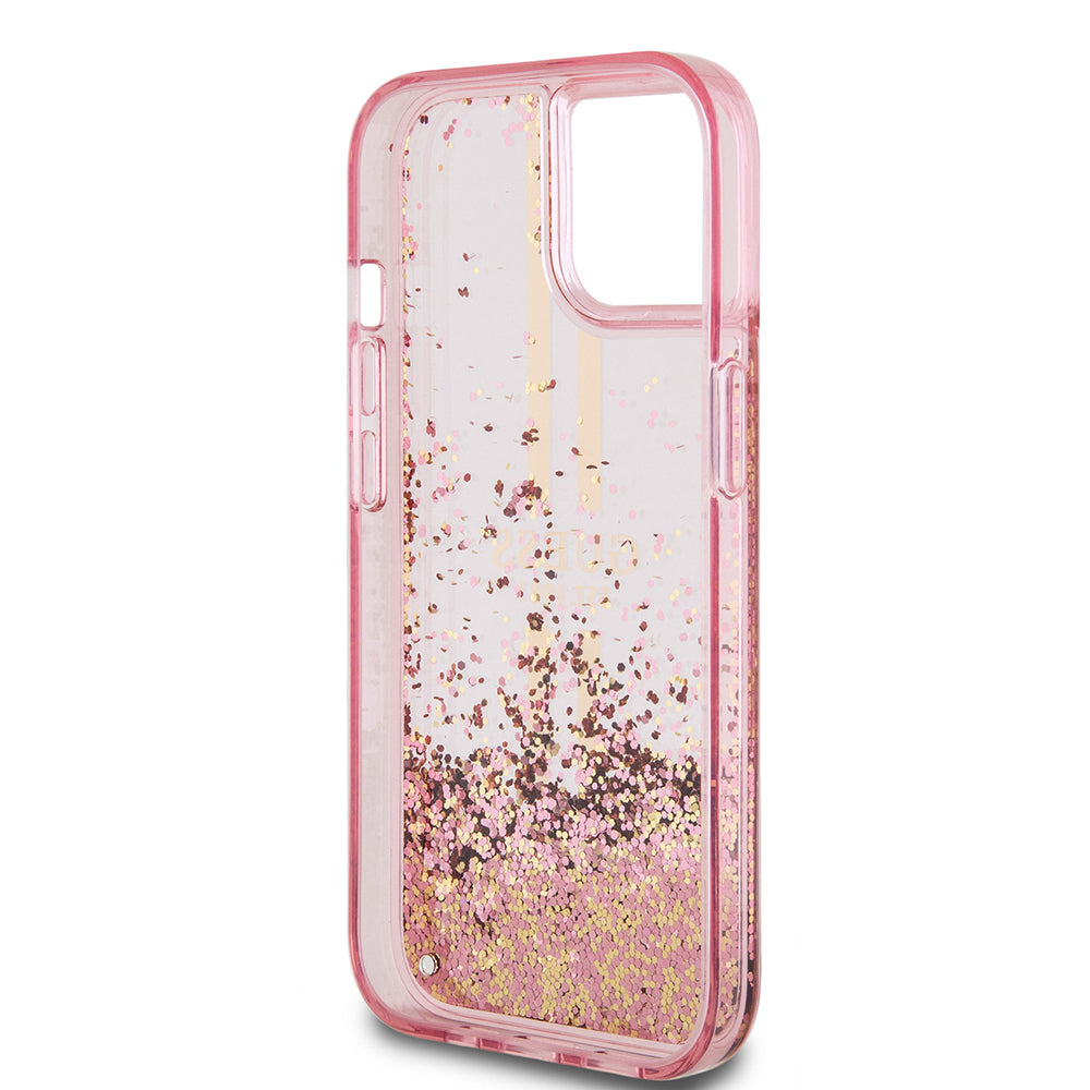 Θήκη για Apple iPhone 15 Plus, Guess, Liquid Glitter Gold Stripes, Ροζ
