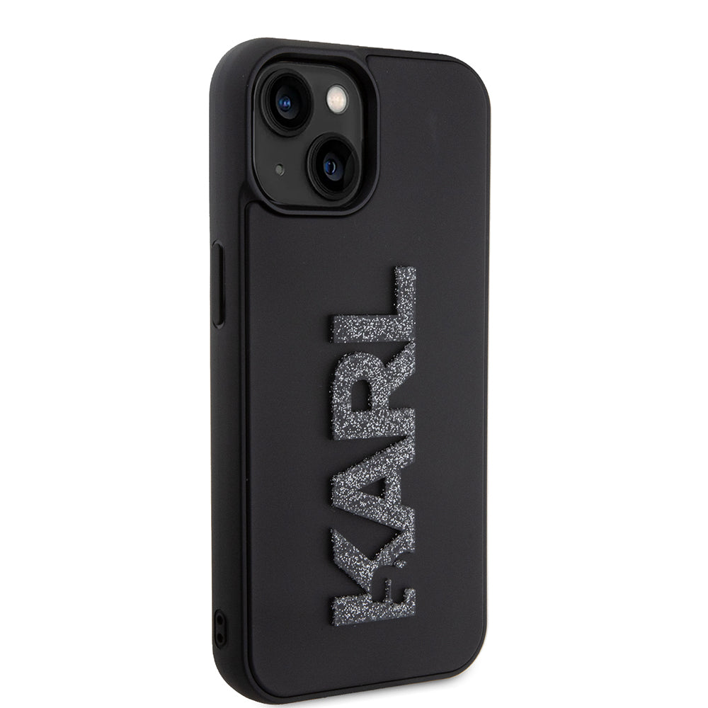 Case for Apple iPhone 15 Plus, Karl Lagerfeld, 3D Rubber Glitter Logo, Black