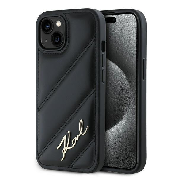 Θήκη για Apple iPhone 15 Plus, Karl Lagerfeld, Diagonal Quilted Script, Μαύρη