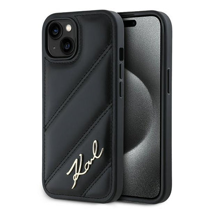 Θήκη για Apple iPhone 15 Plus, Karl Lagerfeld, Diagonal Quilted Script, Μαύρη