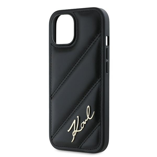 Θήκη για Apple iPhone 15 Plus, Karl Lagerfeld, Diagonal Quilted Script, Μαύρη