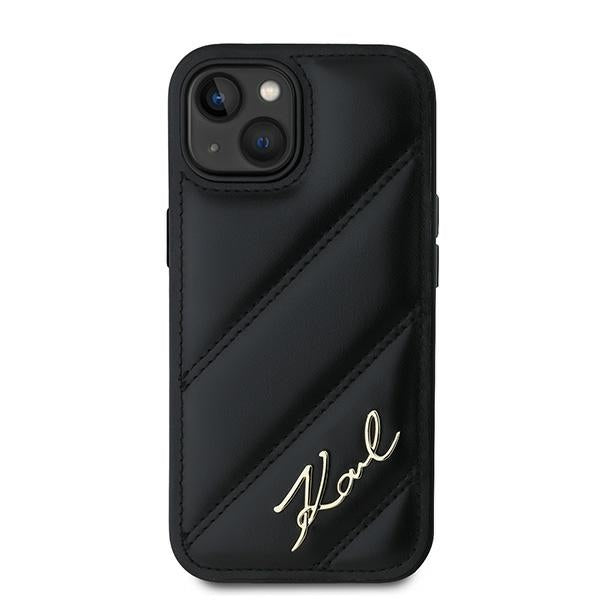 Θήκη για Apple iPhone 15 Plus, Karl Lagerfeld, Diagonal Quilted Script, Μαύρη