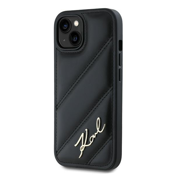 Θήκη για Apple iPhone 15 Plus, Karl Lagerfeld, Diagonal Quilted Script, Μαύρη