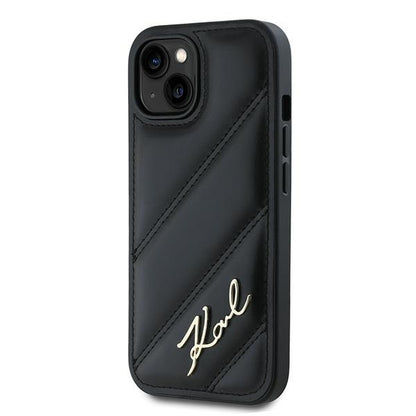 Θήκη για Apple iPhone 15 Plus, Karl Lagerfeld, Diagonal Quilted Script, Μαύρη