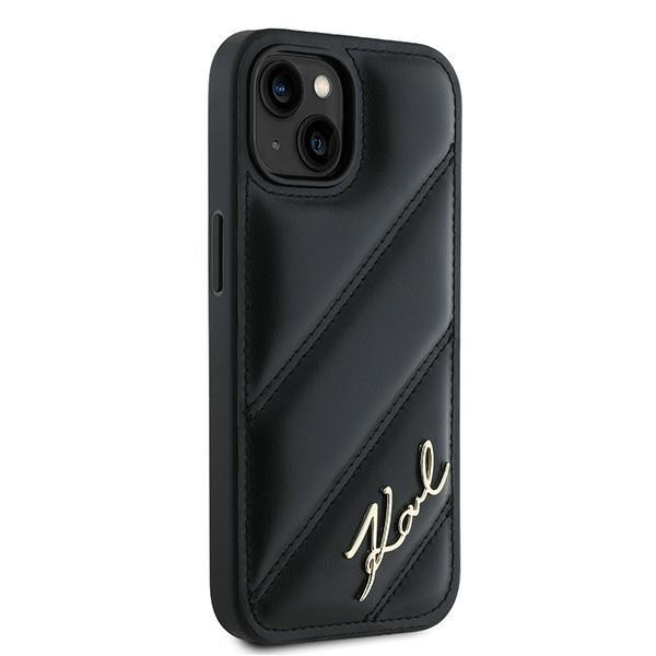 Θήκη για Apple iPhone 15 Plus, Karl Lagerfeld, Diagonal Quilted Script, Μαύρη