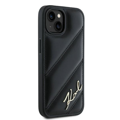 Θήκη για Apple iPhone 15 Plus, Karl Lagerfeld, Diagonal Quilted Script, Μαύρη