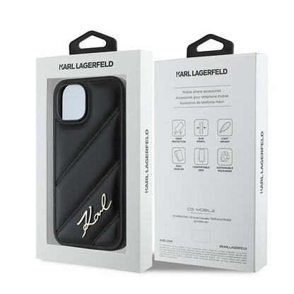 Θήκη για Apple iPhone 15 Plus, Karl Lagerfeld, Diagonal Quilted Script, Μαύρη