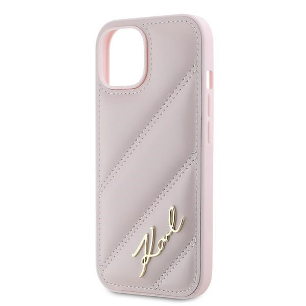 Θήκη για Apple iPhone 15 Plus, Karl Lagerfeld, Diagonal Quilted Script, Ροζ