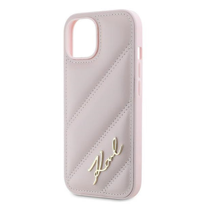 Θήκη για Apple iPhone 15 Plus, Karl Lagerfeld, Diagonal Quilted Script, Ροζ