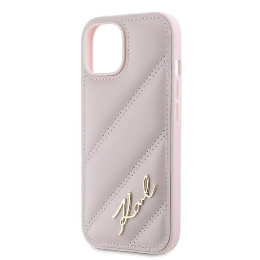 Θήκη για Apple iPhone 15 Plus, Karl Lagerfeld, Diagonal Quilted Script, Ροζ