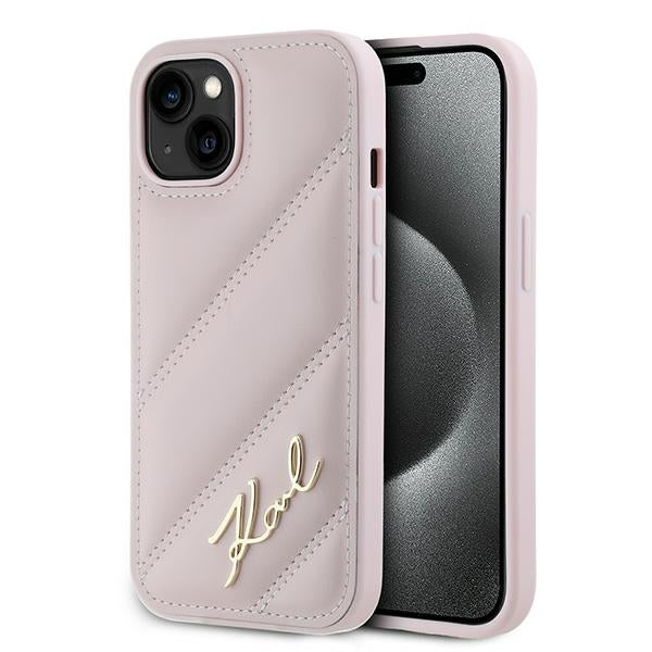 Θήκη για Apple iPhone 15 Plus, Karl Lagerfeld, Diagonal Quilted Script, Ροζ