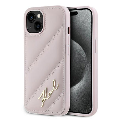 Θήκη για Apple iPhone 15 Plus, Karl Lagerfeld, Diagonal Quilted Script, Ροζ