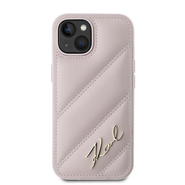 Θήκη για Apple iPhone 15 Plus, Karl Lagerfeld, Diagonal Quilted Script, Ροζ