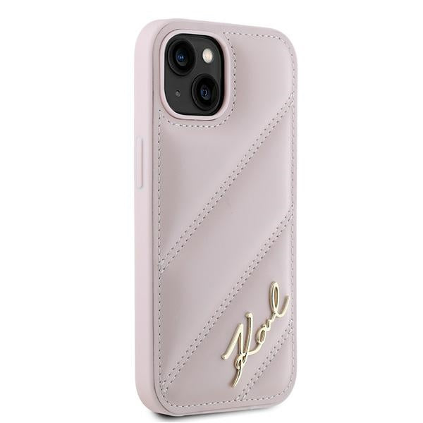 Θήκη για Apple iPhone 15 Plus, Karl Lagerfeld, Diagonal Quilted Script, Ροζ