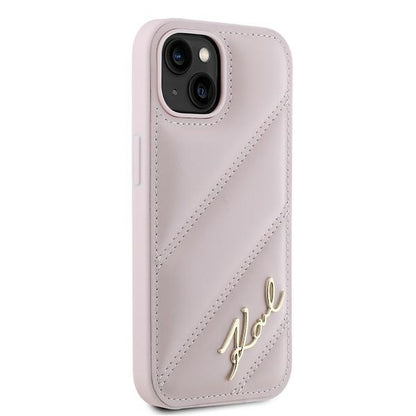 Θήκη για Apple iPhone 15 Plus, Karl Lagerfeld, Diagonal Quilted Script, Ροζ