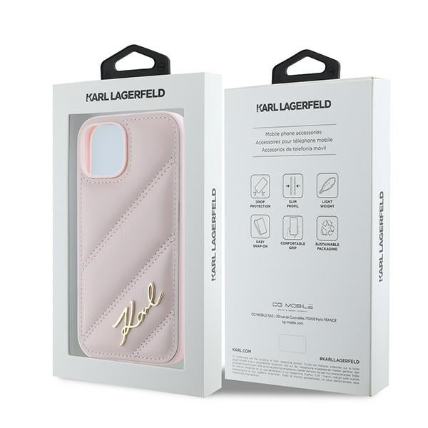 Θήκη για Apple iPhone 15 Plus, Karl Lagerfeld, Diagonal Quilted Script, Ροζ
