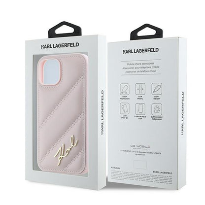 Θήκη για Apple iPhone 15 Plus, Karl Lagerfeld, Diagonal Quilted Script, Ροζ