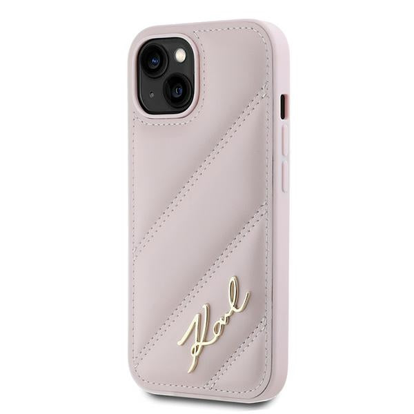 Θήκη για Apple iPhone 15 Plus, Karl Lagerfeld, Diagonal Quilted Script, Ροζ