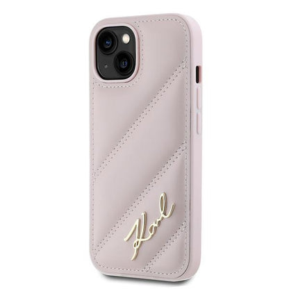 Θήκη για Apple iPhone 15 Plus, Karl Lagerfeld, Diagonal Quilted Script, Ροζ