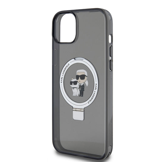 Case for Apple iPhone 15 Plus, Karl Lagerfeld, Ringstand Karl & Choupette, Black