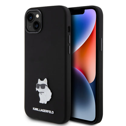 Θήκη για Apple iPhone 15 Plus, Karl Lagerfeld, Silicone Choupette Metal, Μαύρη