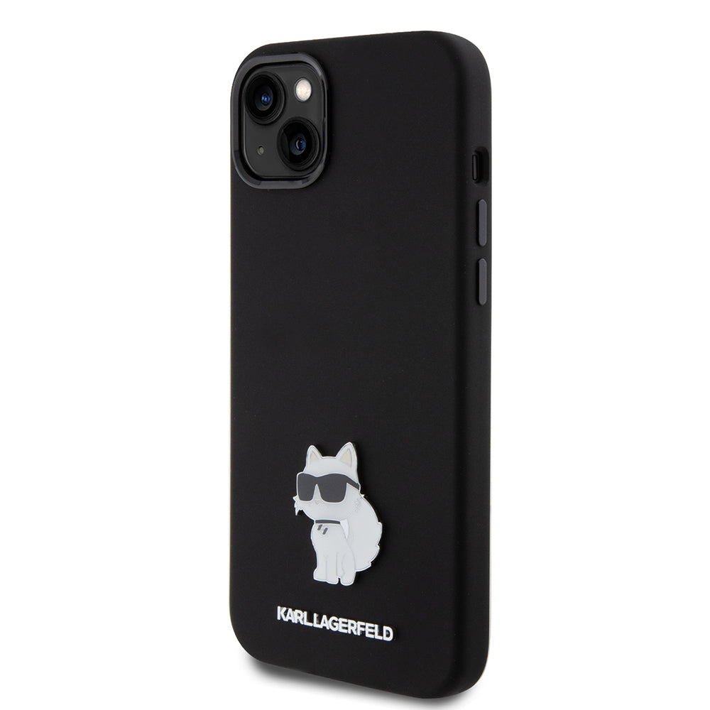 Θήκη για Apple iPhone 15 Plus, Karl Lagerfeld, Silicone Choupette Metal, Μαύρη