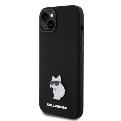 Θήκη για Apple iPhone 15 Plus, Karl Lagerfeld, Silicone Choupette Metal, Μαύρη