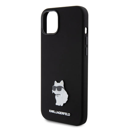 Θήκη για Apple iPhone 15 Plus, Karl Lagerfeld, Silicone Choupette Metal, Μαύρη