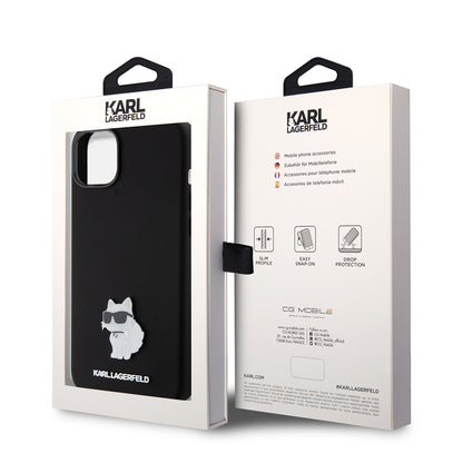 Θήκη για Apple iPhone 15 Plus, Karl Lagerfeld, Silicone Choupette Metal, Μαύρη