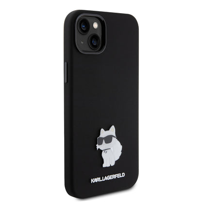 Θήκη για Apple iPhone 15 Plus, Karl Lagerfeld, Silicone Choupette Metal, Μαύρη