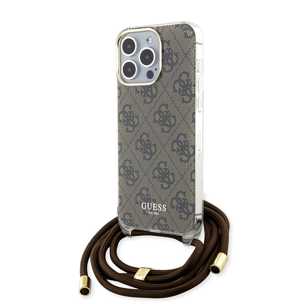 Θήκη για Apple iPhone 15 Pro, Guess, Crossbody Cord 4G Print, Καφέ