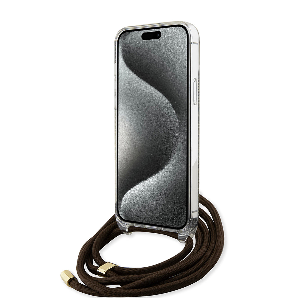 Θήκη για Apple iPhone 15 Pro, Guess, Crossbody Cord 4G Print, Καφέ