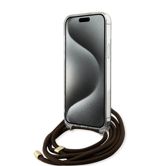 Θήκη για Apple iPhone 15 Pro, Guess, Crossbody Cord 4G Print, Καφέ