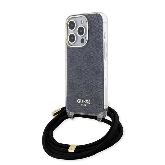 Θήκη για Apple iPhone 15 Pro, Guess, Crossbody Cord 4G Print, Μαύρη