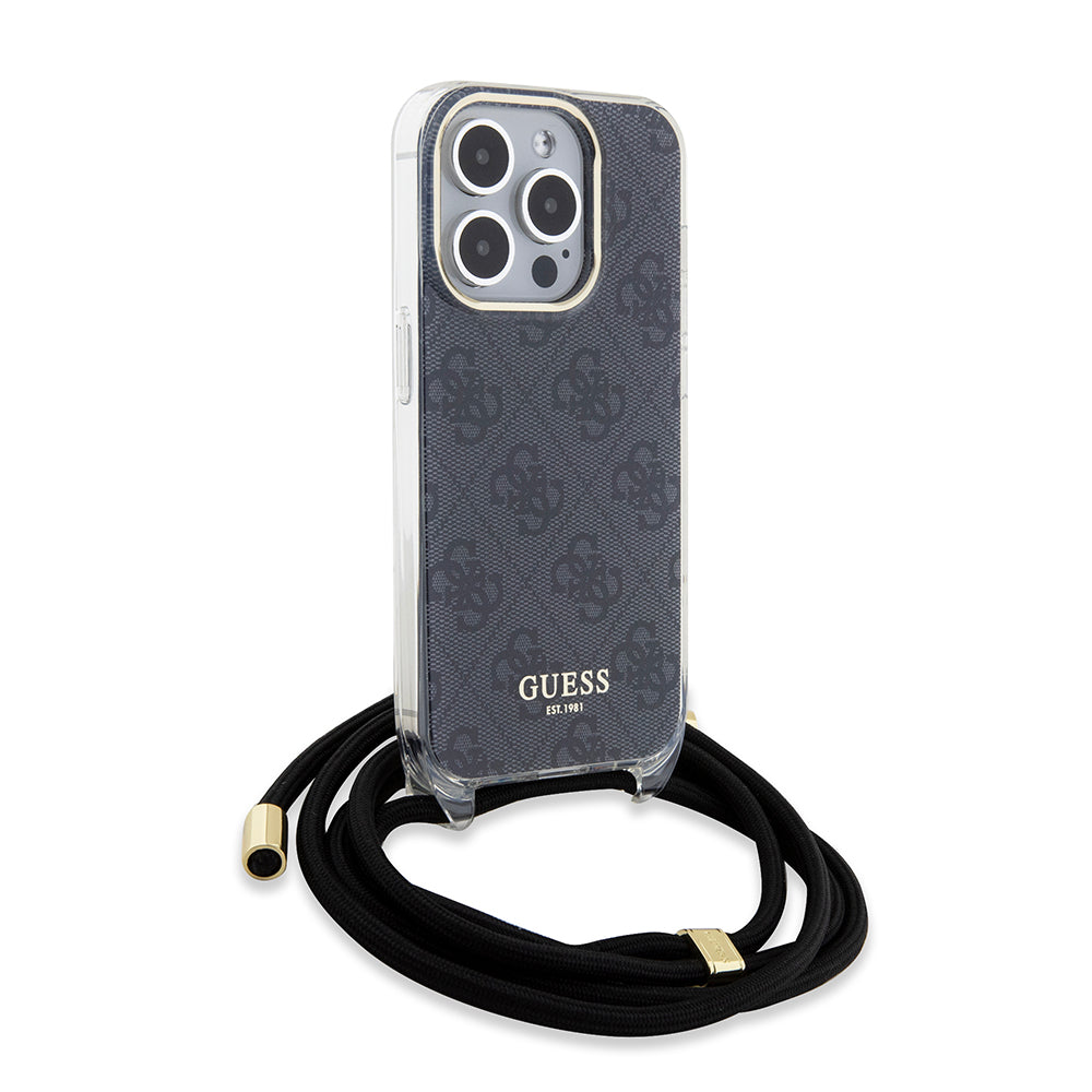Θήκη για Apple iPhone 15 Pro, Guess, Crossbody Cord 4G Print, Μαύρη