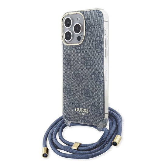 Θήκη για Apple iPhone 15 Pro, Guess, Crossbody Cord 4G Print, Μπλε