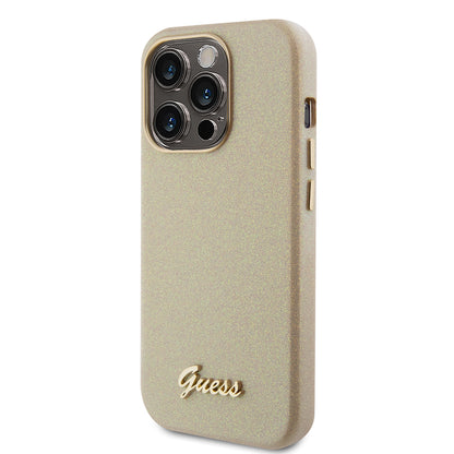 Θήκη για Apple iPhone 15 Pro, Guess, Glitter Glossy Script, Μπεζ